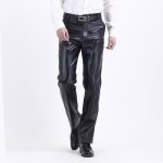 Pantalon en cuir noir pour homme - funmoon - coupe droite - taille haute