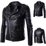 Funmoon longue zipper automne hiver cuir casual manches veste homme mode manteau hauts