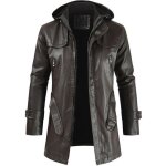 Manteau caban funmoon homme hiver en cuir synthtique avec capuche ?marron