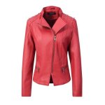 Funmoon manteau femmes automne casual zipper rivet lapel moto de en cuir