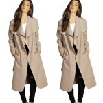 Funmoon manteau femmes caban dhiver large ceinture lapel de poche en laine mlange long