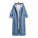 Funmoon manteau femmes capuche casual manches longues en jean long jean outwear pardessus