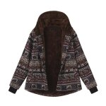 Funmoon manteau femmes dhiver chaud outwear bouton vintage imprim ethnique polaire paisse capuche noir ...