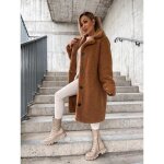 Funmoon manteau femmes dhiver collier stand solide duveteux bouton outwear marron