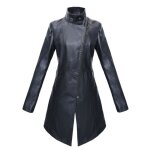 Funmoon manteau femmes long capuche en cuir automne moto moto bleu fonc