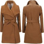 Funmoon manteau femmes long chaud laine lapel cardigan slim pardessus