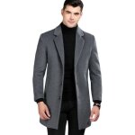 Funmoon manteau hommes caban mi longue en laine chic simple boutonnage slim pardessus couleur unie mode ...