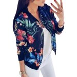 Funmoon minetom femme manteau veste mode chic casual fleur imprim manches longues zipp blouson bomber ...