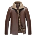 Funmoon mode hiver veste casual pure color zipper imitation tops manteau en cuir pour hommes