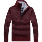 Pull homme funmoon manches longues encolure ronde zippe en laine automne hiver