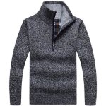 Pull homme funmoon manches longues encolure ronde zippe en laine automne hiver