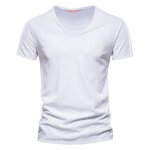 T - shirt d�t� en coton de bambou � manches courtes pour hommes - funmoon - couleur unie - col en v