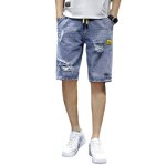 Short en jean dchir avec trous - funmoon - homme - bleu clair - loose
