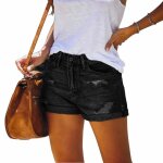 Short en jean taille haute effiloch ourlet brut pli pour femme - funmoon - coupe loose - noir