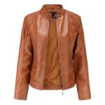 Funmoon veste femmes de blazer outdoor printemps automne de marque en cuir standup marron