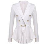 Funmoon veste femmes manches longues blazer volants peplum bouton casual outwear blanc