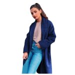Funmoon veste femmes mode fminine manches longues couleur unie casual casaque avec ceinture bleu