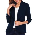 Funmoon veste femmes mode fminine ol style de manches trois - quarts blazer lgant slim bleu