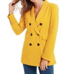 Funmoon veste femmes mode manches longues �l�gant double boutonnage poche de blazer jaune