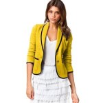 Funmoon veste femmes office lady costume blazer manches longues tops slim outwear jaune
