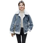 Funmoon veste hiver femme jean paissir chaud toison manteau  manches longues denim punk outwear