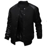 Funmoon veste homme en col standup blouson avec bordures en cuir aux paules