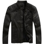 Funmoon veste pu cuir hommes de marque luxe en classique en uni de mode les rides v�tement masculin