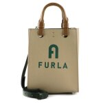 Furla sac � main brun clair en cuir pour femme - varsity style mini tote greige + jasper 186958