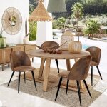 Chaise de salle � manger - furniturer - vintage - simili su�de marron - pi�tement m�tal - lot de 4