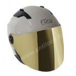 Fury casque jet race blanc casse avec visi�re miroir or
