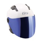Fury casque jet race blanc mat avec visi�re miroir bleu