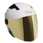Fury casque jet race blanc mat avec visi�re miroir or