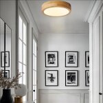 Fusion led plafonnier rond en bois �30cm * 4. 5cm lumi�re neutre 4500k + lustre suspension design moderne ...