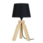 Gaby - lampe de chevet tr�pied bois naturel abat - jour: tambour tissu noir 1 ampoule e14 charme p16xd16xh30cm ...