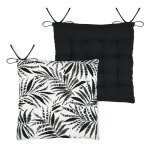 Galette de chaise carre feuillage tropical en coton ecru 38x38 cm