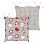 Galette de chaise coeurs esprit chalet en coton taupe 40x40 cm