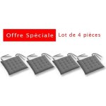 Galette de chaise - futon - gris - lot de 4 - 40x40 cm - 100% coton - intrieur