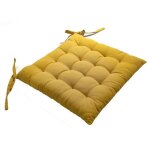 Galette de chaise piqu�e 16 points en coton et nouettes jaune moutarde 38x38 cm
