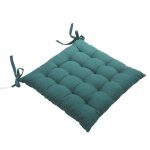 Galette de chaise piqu�e 16 points en coton et nouettes vert fonc� 38x38 cm