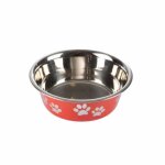 Gamelle pour chien et chat - paris prix - modle pattes - 21 cm - inox - rouge