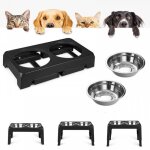 Gamelle pour chien sur�lev�e mengda - 4 hauteurs r�glables - 2 bols en acier inoxydable - noir