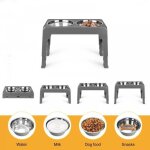 Gamelle sur�lev�e pour chien mengda - 2 bols en inox - r�glable en hauteur - gris