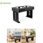 Gamelle surleve double pour chien - ohmg - 3 hauteurs ajustables - 2 bols amovibles en inox - noir