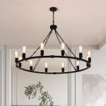 Lustre - ganeed - vintage - 12 lumi�res - m�tal noir - bouleau blanc - e27
