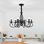 Plafonnier - ganeed - lustre industriel - m�tal noir - 6 lumi�res - e14 (ampoules non incluses)