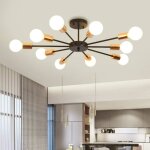 Plafonnier industriel ganeed - noir + dor� - e27 - 10 ampoules - 70 * 70 * 20cm ampoules non incluses ...