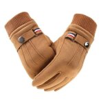 Gants vlo daim chaud cran tactile - hommes - boucles quitation sports plein air - brun