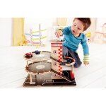 Garage en bois 4 niveaux hape - 2 voitures et 1 h�licopt�re inclus - rouge et noir