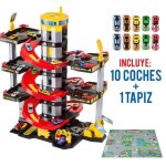 Garage  jouets 6 tages molto avec 10 voitures et tapis de jeu