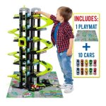 Garage  jouets - m molto - 7 tages - vert - 10 voitures - tapis de jeu inclus